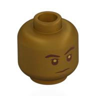 Minifig Head Bruce Wayne, Eyebrows, Chin Dimple, Frown / Angry Print Perlgold