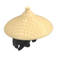 Hair and Hat, Asian Conical Hat Tan with Hair Pattern Black