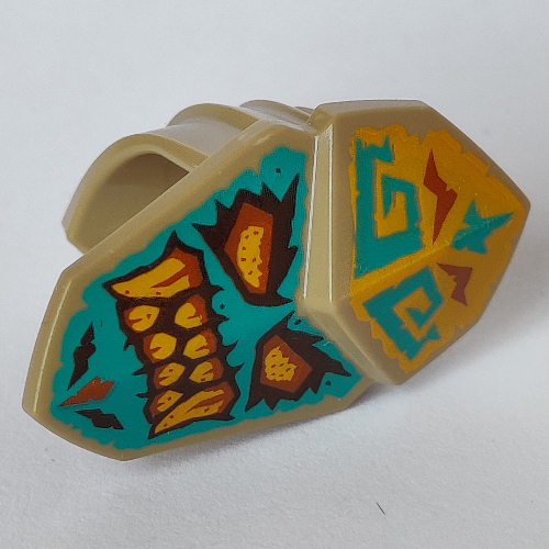 Mask Tribal with Bright Light Yellow Eyes, Teeth, Dark Turquoise Background print Dunkelbeige