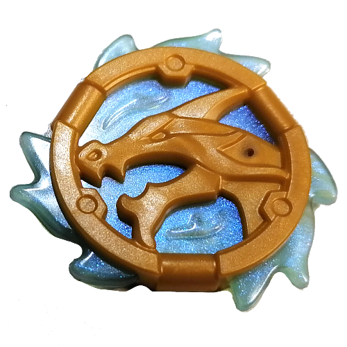 Equipment Disc Amulet Dragon Shape with Opal Trans-Light Blue Flames Pattern in Pearl Gold