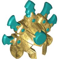 Helmet / Headdress, with Dark Turquoise Horns and Circle Pattern Pearl Gold