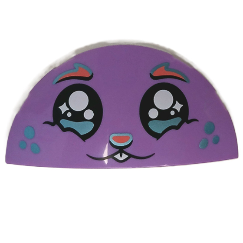 Brick Round 3 × 6 Half Circle with Bunny Face, Black Eyes, Tears, Metallic Blue Spots, Coral Nose, Eyebrows print Mittellavendel