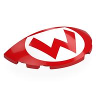 Brick Round 3 × 6 Half Circle with Red 'W' in White Circle print Red