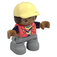 Duplo Figur Kind mit Haaren und Kappe hellgelb, hellblaugraue Beine, Kapuzenpullover (bedruckt)