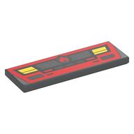 Tile 2 × 6 with Fire Truck Front Bumper, Headlights, Red Flame on Shield, Radiator print Dunkelblaugrau