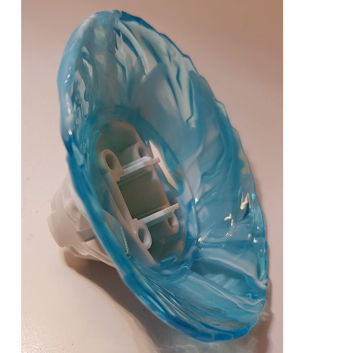 Brick Round Cone Spinner with Marbled Trans-Light Blue Pattern in White