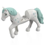 Animal, Horse with Raised Leg, Light Aqua Mane and Tail, Stars print White