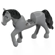 Animal, Horse with Raised Leg, Black Mane and Tail, White Nose Print in Light Bluish Gray