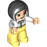 Duplo Figure with Straight Hair with Left Parting Black, Bright Light Yellow Legs, Bow Print Weiß