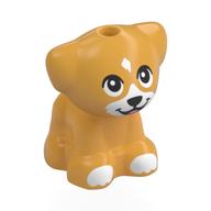 Animal, Dog Pup with White Face, Paws, Black Eyes, Nose print Ochre Yellow
