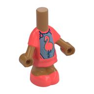 Microdoll Body Short Dress Coral with Flamingo on Metal Blue Background print Medium Nougat