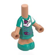 Microdoll Body Short Dress Dark Turquoise with White Shirt print, Nougat Arms and Legs Nougat