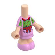 Microdoll Body Short Dress Bright Pink with Green Shirt, Red Dots, Bow print, Light Nougat Arms and Legs Light Nougat