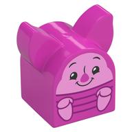 Duplo Brick 2 × 2 × 2 Curved Top with Long Pointed Ears, Piglet Print Dunkelrosa
