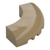 Brick Round Corner 5 × 5 × 1 Curved, Bottom Cut Outs, No Studs, 9 Bottom Tubes Dark Tan
