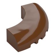 Brick Round Corner 5 × 5 × 1 Curved, Bottom Cut Outs, No Studs, 9 Bottom Tubes Reddish Brown