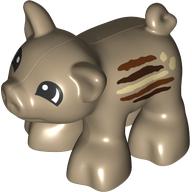 Duplo Animal Pig, Short, Semi-Circular Eyes, Tan, Reddish Brown, and Dark Brown Stripes (Wild Boar) Print Dunkelbeige