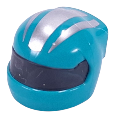 Helmet, Formula 1 with Trans-Black Visor pattern and Silver Stripes print Dark Turquoise