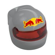 Helmet, Formula 1 with Trans-Red Visor pattern and Red Bulls, Yellow Background print Hellblaugrau