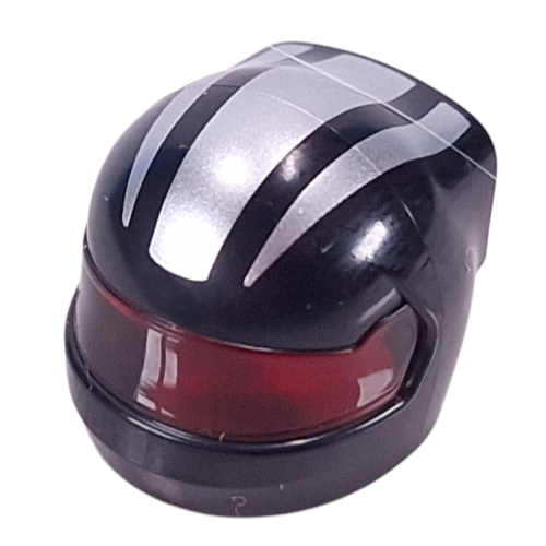 Helmet, Formula 1 with Trans-Red Visor pattern and Silver Stripes print Black