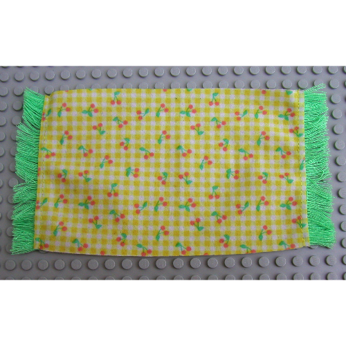 Scala, Rug / Mat with Green Fringe, Checks and Cherries Print Yellow