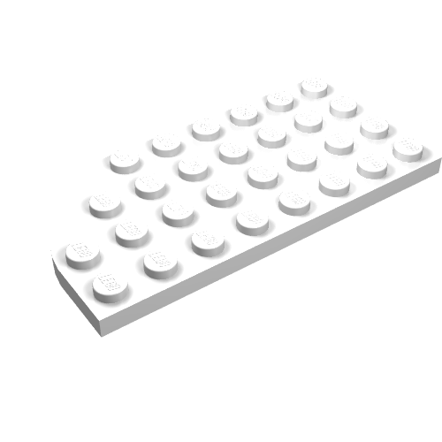 Plate Round Corner Left 4 × 8 with Waffle Bottom White