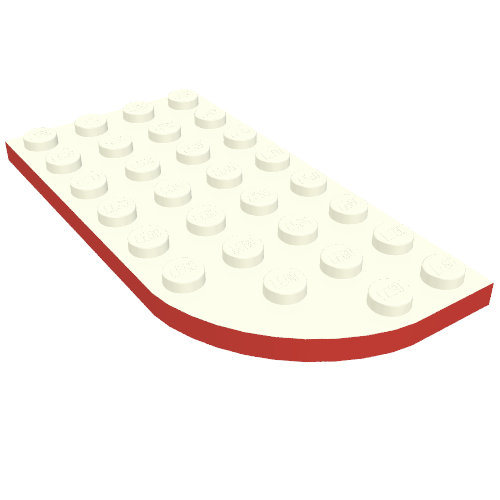 Plate Round Curved 4 × 8 Left with Waffle Bottom with Red Line on Curved Edge Print Weiß
