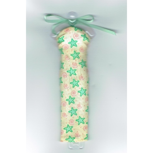 Scala, Dress with Neck Tie and Green Stars and Pink Swirls Weiß