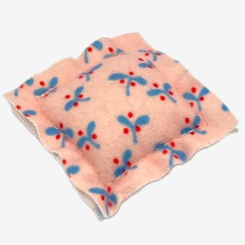 Scala, Pillow 5 × 5 Small with Blue Leaves and Red Berries Print Light Salmon