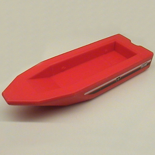 Boat Hull 22 × 8 × 2 1/3, Base with Fire Logo, 327 and Black and White Stripe Print Red