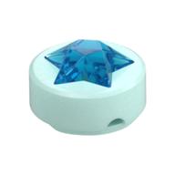 Tile Round 1 × 1 with Molded Trans-Dark Blue Star Light Aqua
