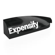 Brick Round, Curved Double 1 × 4 with Stud Notch Right with White 'Expensify' print Black