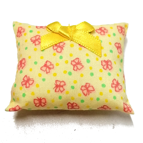 Scala, Pillow 7 × 8, Yellow Bow, Red Butterflies Print Yellow