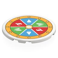 Tile Round 6 × 6 with Selection Wheel, Water Drop on Blue, Grass On Green, Flame on Red, Bright Light Orange Border print Weiß