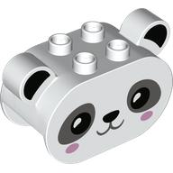 Duplo Brick 2 × 4 × 2 Rounded Ends with Ears and Panda Face Print White