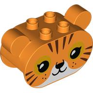 Duplo Brick 2 × 4 × 2 Rounded Ends with Ears and Tiger Face Print Orange