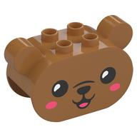 Duplo Brick 2 × 4 × 2 Rounded Ends with Ears and Bear Face, Black Eyes, Nose, Mouth, Coral Cheeks Print Mittelnougat