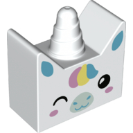 Duplo Brick 2 × 4 × 3 1/2 with Horn, Unicorn Face Print White