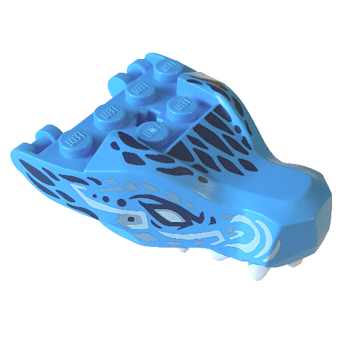 Creature Body Part, Dragon Head Upper Jaw with Light Aqua Markings and Dark Blue Eyes Print Dark Azure