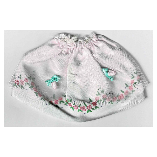 Belville, Skirt, Long with Rose Pattern Border under Sheer Pink Layer with 2 Pink Rosettes Weiß