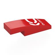 Brick Curved 3 × 1 × 2/3 with White Letter Fragments, 'OLOGY' print Red
