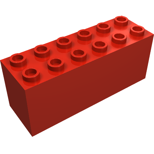 Brick Special 2 × 6 × 2 Weight with Sealed Bottom and Dimples on Ends Red