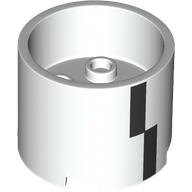 Brick Round 3 × 3 × 2 Recessed Center with 2 × 2 Studs and Axle Hole and Black Rectangles print White