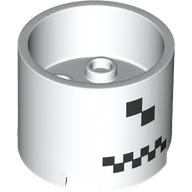 Brick Round 3 × 3 × 2 Recessed Center with 2 × 2 Studs and Axle Hole and Black Squares print White