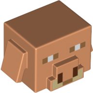 Minifig Head Special, Cube Hog with Dark Tan Snout, Eyes print Nougat