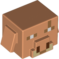 Minifig Head Special, Cube Hog with Dark Tan Snout, Eyes print Nougat
