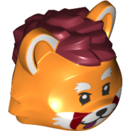 Minifig Head Special, Red Panda with White Eyebrows and Fur, Dark Red Hair Print Orange