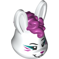 Minifig Head Special, Bunny Dancer, Magenta and Dark Turquoise Eye Make-up, Magenta Hair Print Weiß