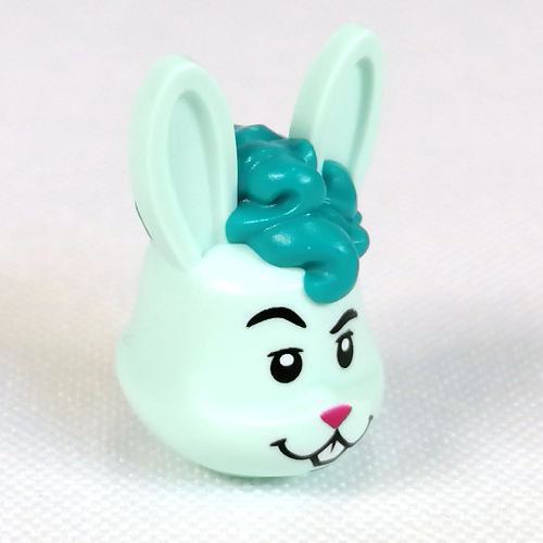Minifig Head Special, Bunny Dancer, Dark Pink Nose, Dark Turquoise Hair Print Hellaqua