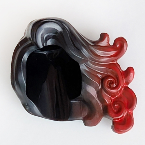 Hair Long Swept Left with Curls with Marbled Red Pattern Schwarz